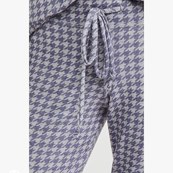 NWT SUNDRY Gray Blue Houndstooth Drawstring W/ Pink Ankle Stripes Sweatpants M - Picture 5 of 10